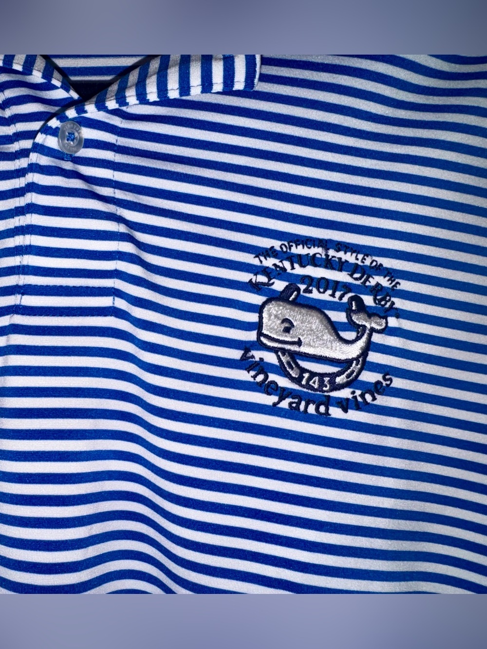 Vineyard Vines Blue&White Striped Kids Polo Shirt with Whale Kentucky Derby 2017
